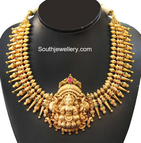 Traditional Gold Necklace With Lakshmi Pendant Indian Jewellery Designs