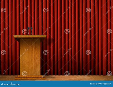 Podium On Stage Over Red Curtain Stock Illustration Illustration Of