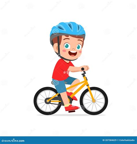 Feliz Niño Pequeño Niño Montando Bicicleta Ilustración del Vector