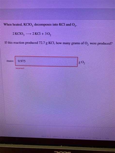 Solved When Heated KCIO Decomposes Into KCl And Oy 2 KCIO Chegg