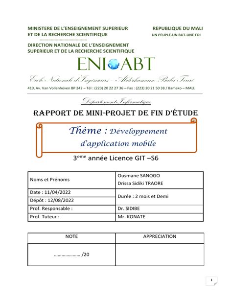 Mini Projet De Fin D Tude Informatique