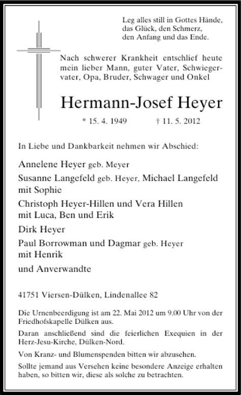 Alle Traueranzeigen für Hermann Josef Heyer trauer rp online de