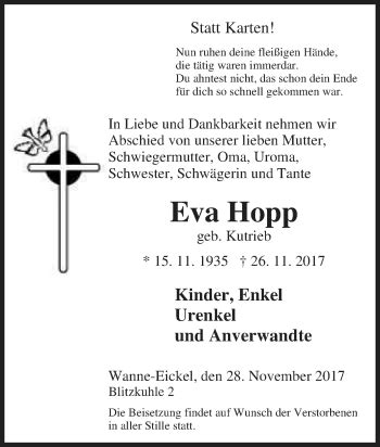 Traueranzeigen Von Eva Hopp Trauer In Nrw De