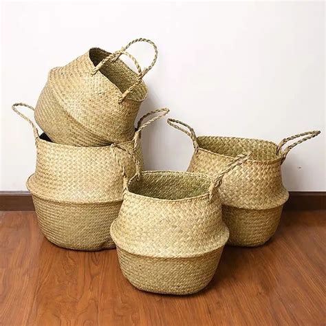 Handmade Bamboo Storage Basket Folding Clothes Laundry Basket Straw