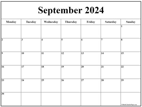 Printable September 2024 Calendar Monday Start Emera Imojean