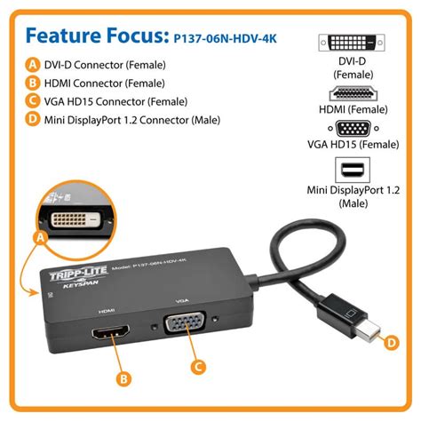 P137 06n Hdv 4k Keyspan Mini Displayport 转 Vgadvihdmi 多合一视频转换器适配器，4k