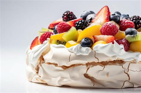 Pastel Pavlova Con Topping De Bayas Frescas Y Capas De Crema Batida Y