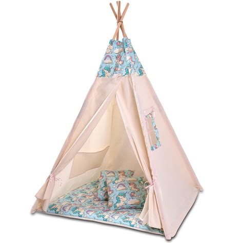 Cort Copii Stil Indian Teepee Tent Kidizi Mint Unicorn Include Covoras