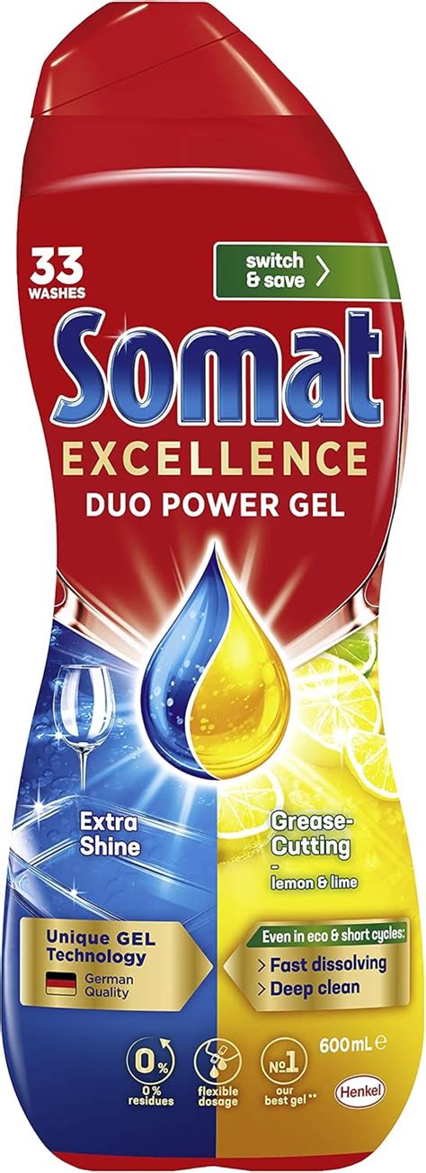 Somat Excellence Duo Power Gel Dishwasher Detergent Lemon 600ML