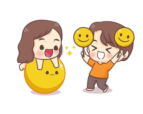 Cute Lovers Couple With Smile Icon Chibi Cartoon Character Happy Valentine Day 10405738 Vector