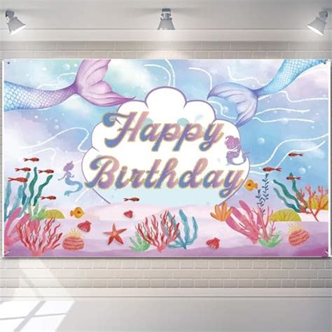 Chilfamy Mermaid Birthday Decorations Large Mermaid Theme Happy