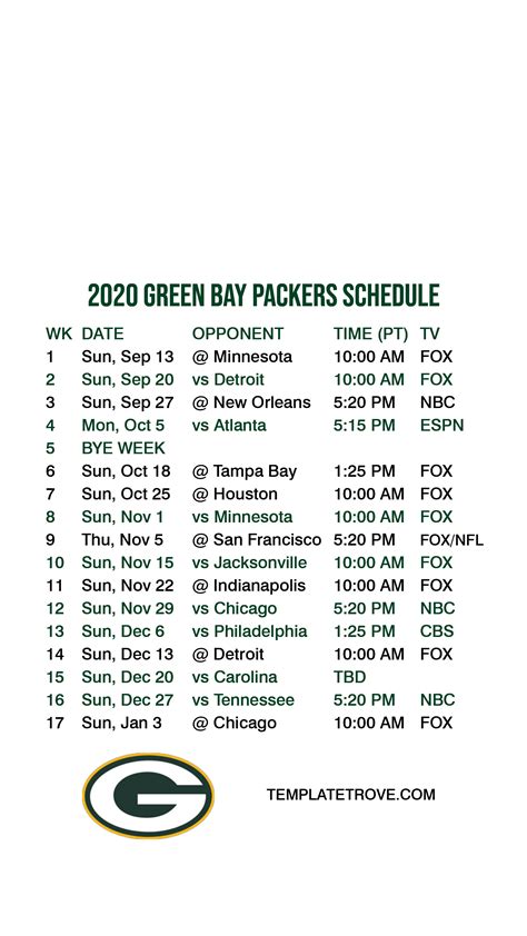 Printable Packer Schedule