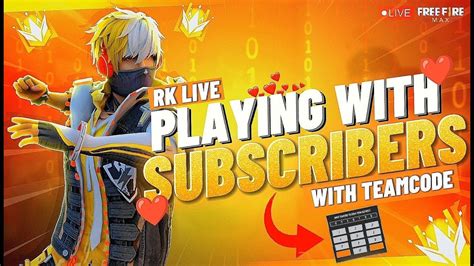 🔴teamcode Push To Top 1 Grandmaster With Subscribers🥰 Rklive Freefire Live Ugayush Youtube