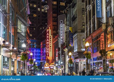 View To Famous Historic Theater District in Boston by Night Editorial ...