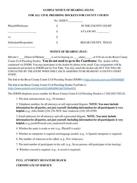 Fillable Online Sample Notice Of Hearings Fiats Fax Email Print