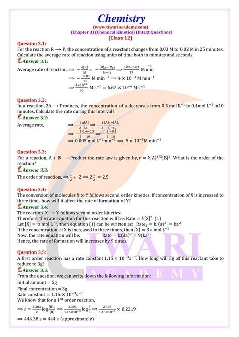 Ncert Solutions For Class 12 Chemistry Chapter 3 Chemical Kinetics