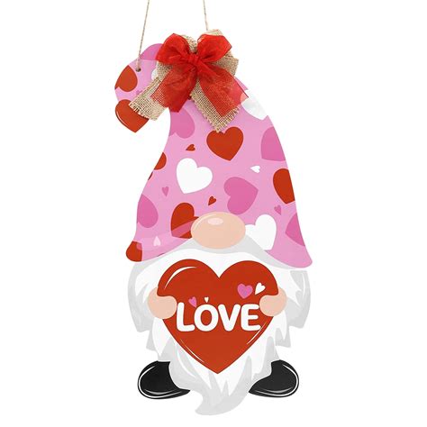 Wovilon Valentine Gnome Door Sign Love Scandinavian Tomte Wood Door