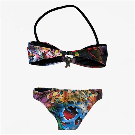 Ed Hardy Y K Tattoo Bikini Set Has A Floral Skull Depop