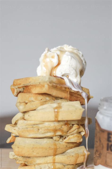 Stacked Waffles With Ice Cream On Top By Stocksy Contributor Pink