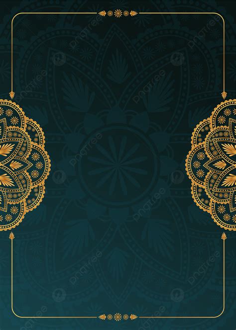 Golden Green Mandala Art Background With Border Invitation Card Wedding