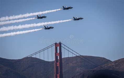 United States Navy Blue Angels Jets Soaring Past Golden Gate Bridge