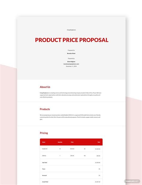 Pricing Proposal Template Word