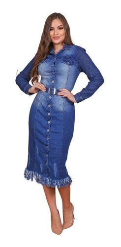 Vestido Jeans Manga Longa Joyaly Moda Evangélica 12119 Parcelamento