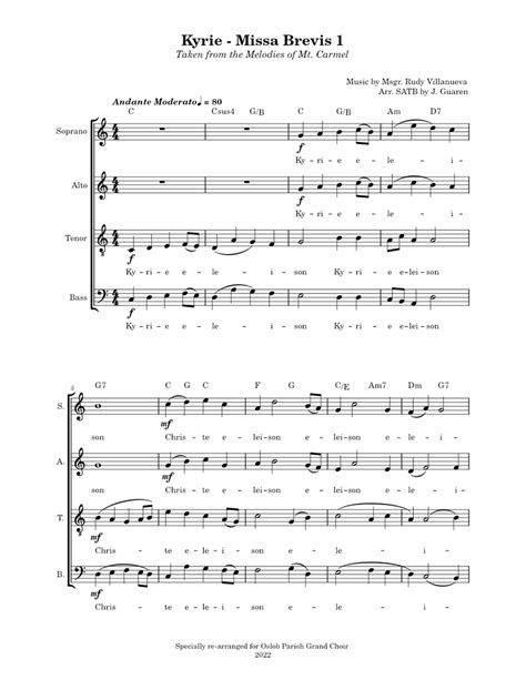 Kyrie Missa Brevis 1 Msgr Rudy Villanueva Sheet Music For Soprano