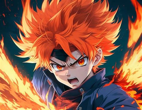 Premium AI Image | An anime boy with fiery wild hair and a fierce ...