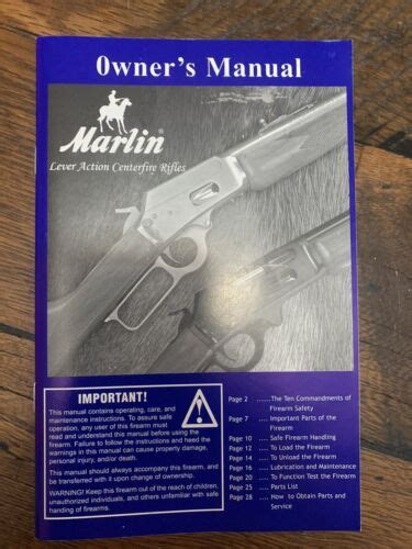 Marlin Centerfire Lever Action Model 1894 Manual Instructions Parts