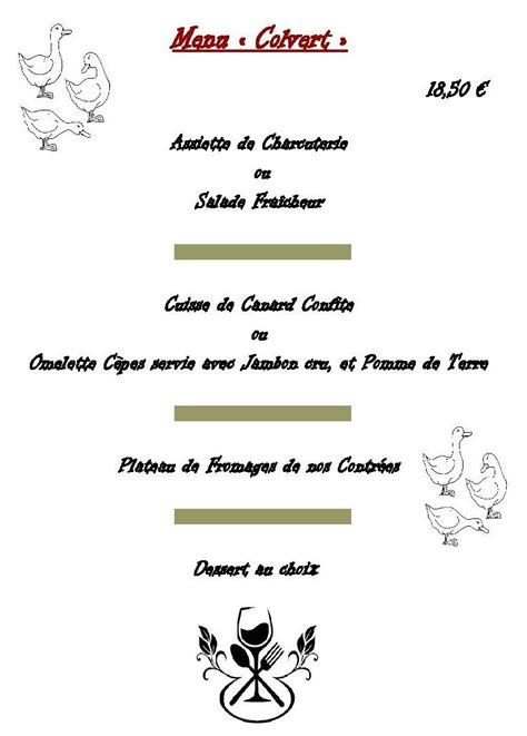 Menu At Auberge Des Canards Restaurant Pasli Res