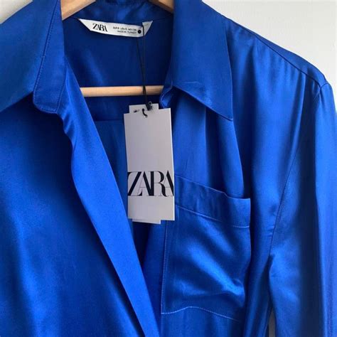 Zara Bluish Satin Effect Wrap Dress New Available Depop