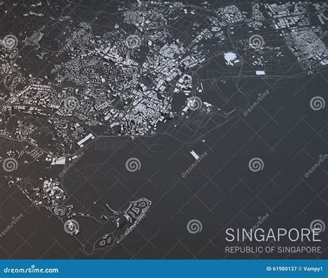 Singapore Map, Satellite View, Asia Stock Illustration - Illustration ...