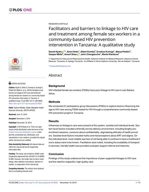 Pdf Facilitators And Barriers To Linkage To Hiv Care And Treatment Among Female Sex Workers In