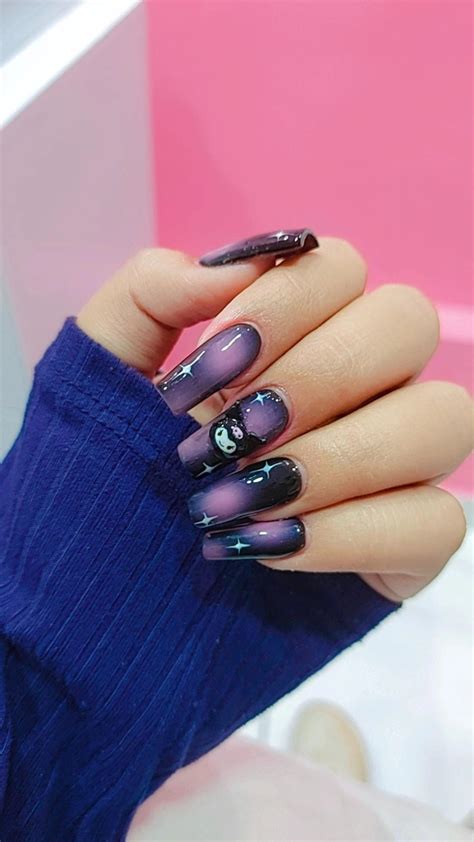 Follow these step by step easy and cute nail art tutorial for kuromi ...