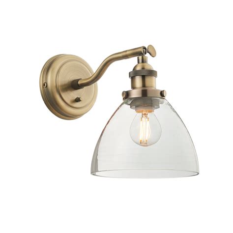 Endon 77273 Hansen 1lt Wall Light Antique Brass And Clear Glass British Home Lighting