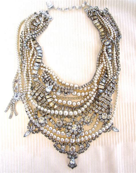 Chunky Rhinestone Necklace Pearl Bib Statement Necklace Bridal