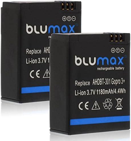 Blumax 2X Akku 1180mAh Ersetzt GoPro Hero 3 Plus 3 3 Black Silver