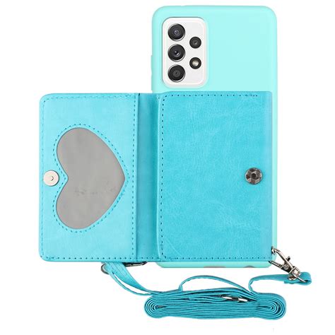 For Samsung Galaxy A53 5g Crossbody Lanyard Wallet Card Bag Phone Case Sky Blue