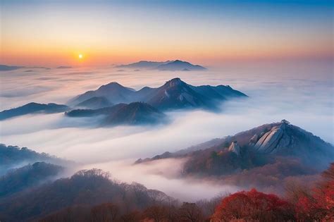 Premium Photo Seoraksan Mountains Is Covered By Morning Fog And