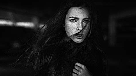 Georgiy Chernyadyev Women Anastasia Scheglova Monochrome Hair In Face Face Open Mouth Tattoo