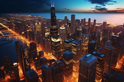 Aerial View Of Chicago City Premium Ai Generated Image