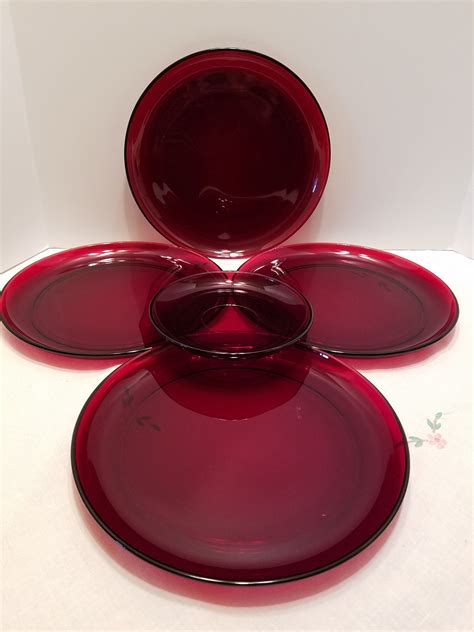 Ruby Red Arcoroc Glass Dinner Plates And Saucer Vintage Etsy Plates