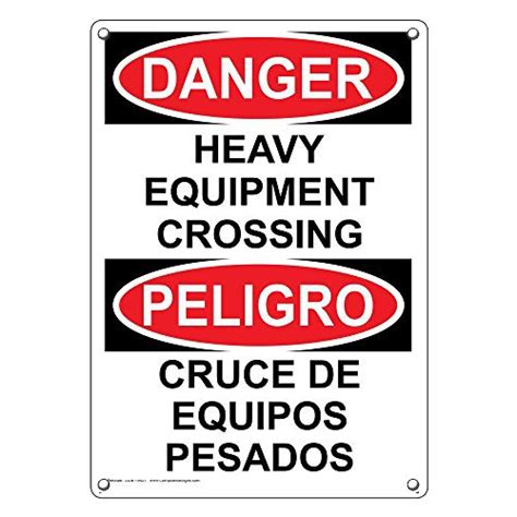 Weatherproof Plastic Vertical Osha Danger Heavy Equipment Crossing Bilingual Sign With English