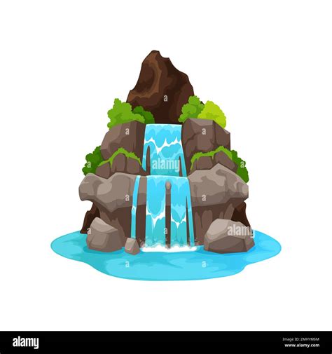 Cartoon Water Cascade Jungle Waterfall Isolated Jungle Rainforest