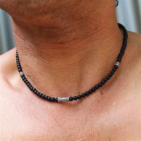 Collier Ras De Cou Homme Perles Noires Bahia Agates Et Argent