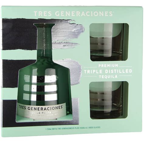 Tres Generaciones Plata Tequila Gift Set With 2 Glasses 750 Ml