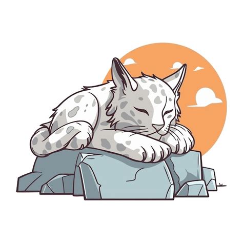 Un Mignon Lynx De Dessin Anim Qui Dort Sur Le Rocher Illustration