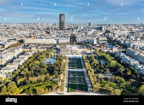 Aerial View Of The Champ De Mars In Paris From The Tour Eiffel Stock