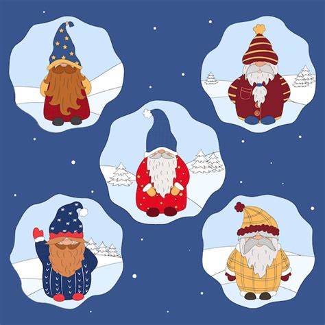 Conjunto de gnomos fofos ajudantes do papai noel ilustração de natal